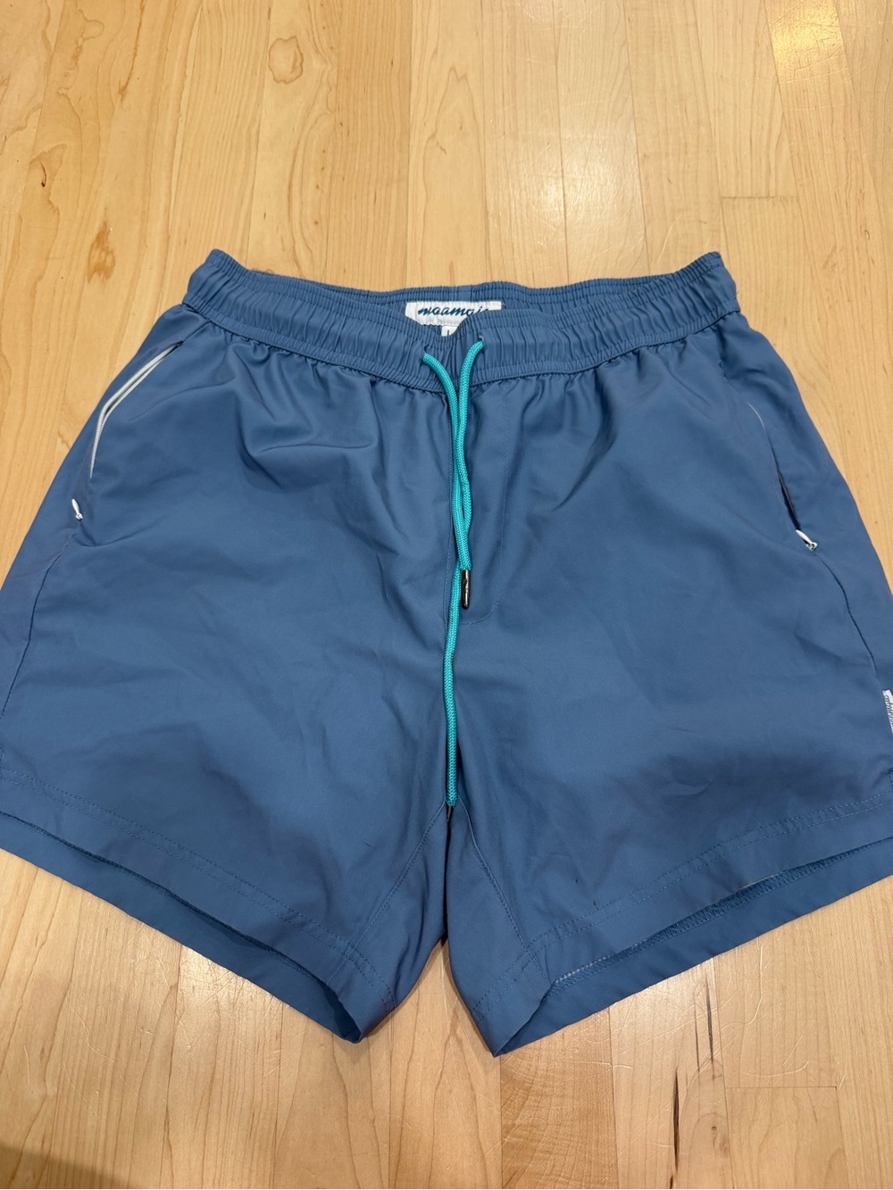 Men's Blue Swim Trunks with Contrast Drawstring